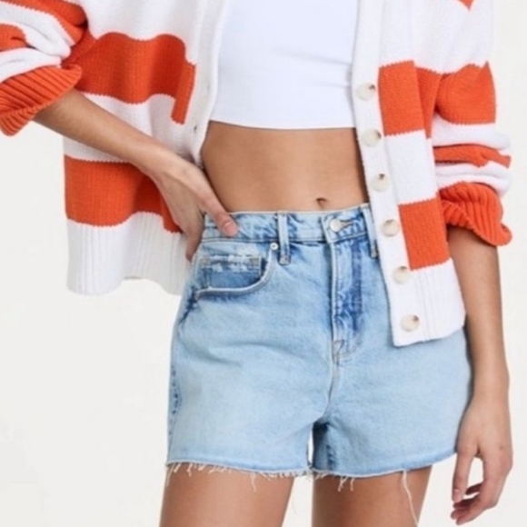 Good American Indigo Good 90's High Waist Denim Distressed Shorts - Picture 2 of 9